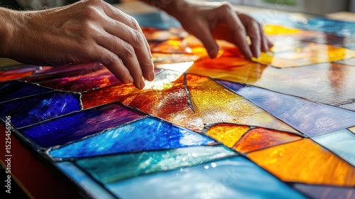 Stained Glass Artist at Work: A Colorful Masterpiece in Progress