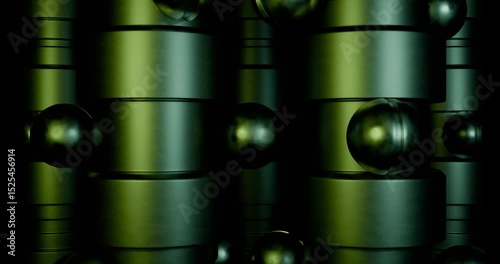 Abstract 4K Dark Green Cylinders and Spheres Background