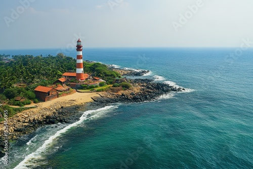 Breathtaking aerial view of Kovalam lighthouse and coastline in Thiruvananthapuram, Aerial view of kovalam lighthouse thiruvananthapuram kerala