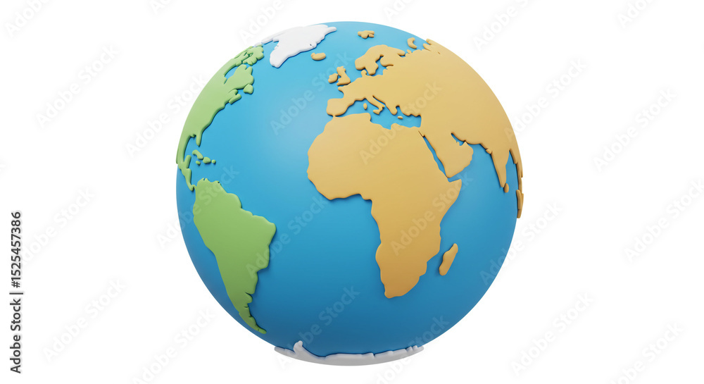 Naklejka premium A cartoon globe showing continents like africa europe south america and greenland on a white background