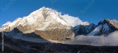 Mount Nuptse peak evening view moraine of khumbu glacier