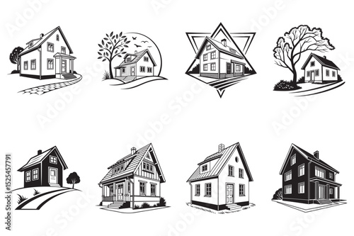 Collection of Vintage-Style House Illustrations