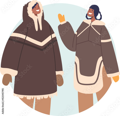 Happy Eskimo man woman speaking