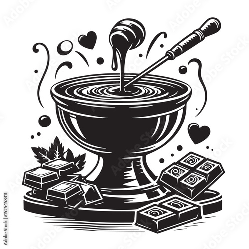Chocolate Fondue with Dipping Sauce - Vector Illustration