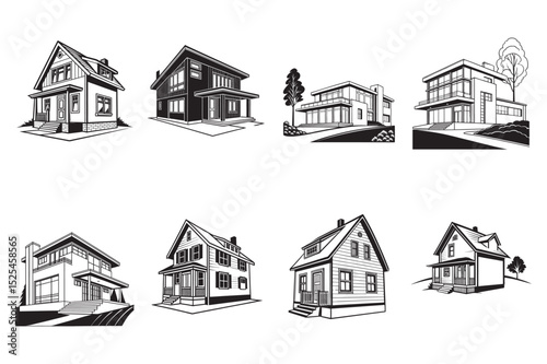 Collection of Vintage-Style House Illustrations