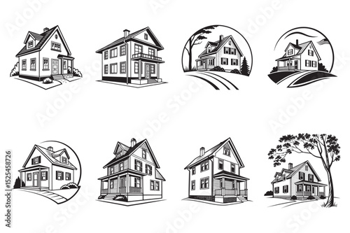 Collection of Vintage-Style House Illustrations
