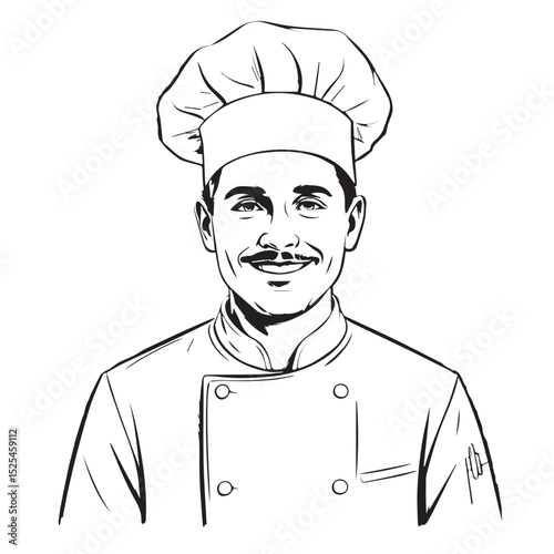Smiling professional chef in uniform holding a tray