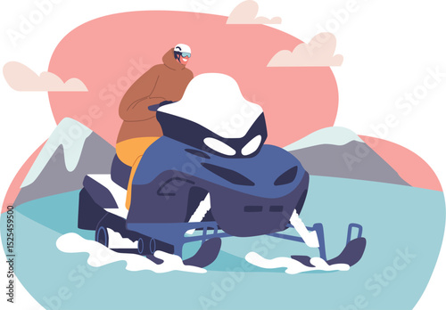 Extreme snowmobile driver vector illustration