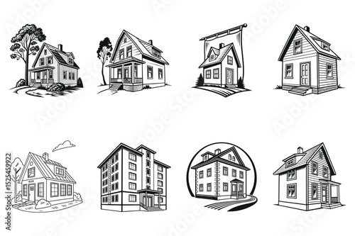 Collection of Vintage-Style House Illustrations