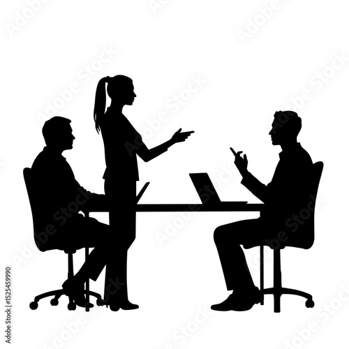 Three professionals discussing ideas at a meeting table for career development  