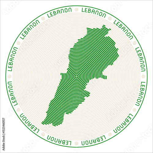 Lebanon round logo design. Country shape build of rings. Lebanon text around the country. Vector Illustration.