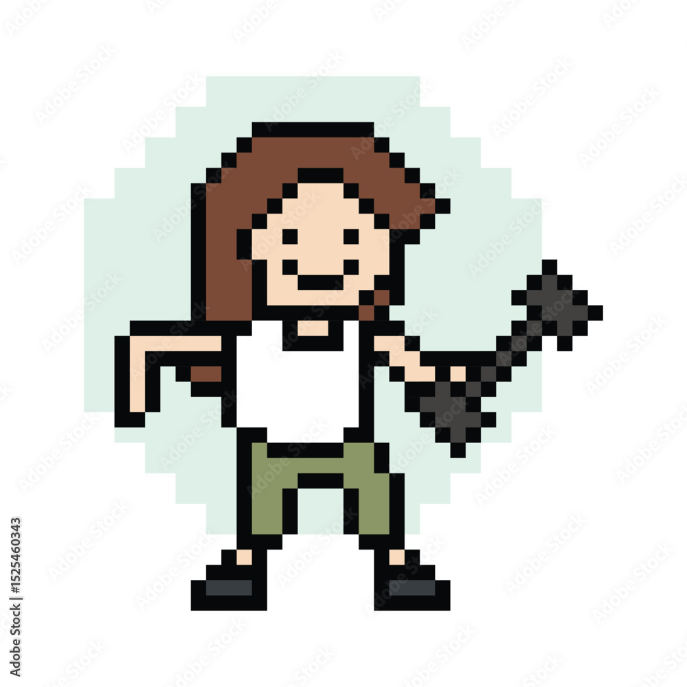 Obraz premium Cute pixel cartoon 8bit character woman weight training bodybuilder dumbbell lifestyle lifting gym decoration life style 8 bit lady female girl weight fitness isolated game PNG vector.