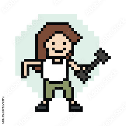 Cute pixel cartoon 8bit character woman weight training bodybuilder dumbbell lifestyle lifting gym decoration life style 8 bit lady female girl weight fitness isolated game PNG vector.