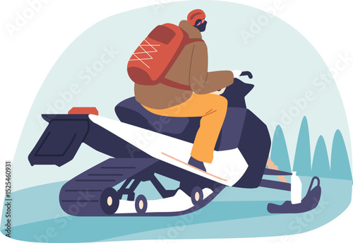 Snowmobile adventurer riding fast vector illustration
