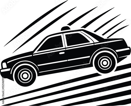 Black and white police car illustration showing high-speed motion effect