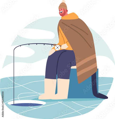 Man engaged in winter fishing