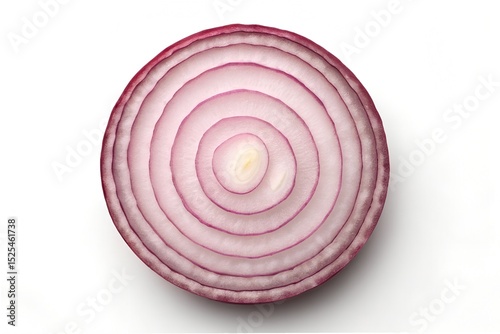 A single purple onion slice on a white background, emphasizing its vibrant color.