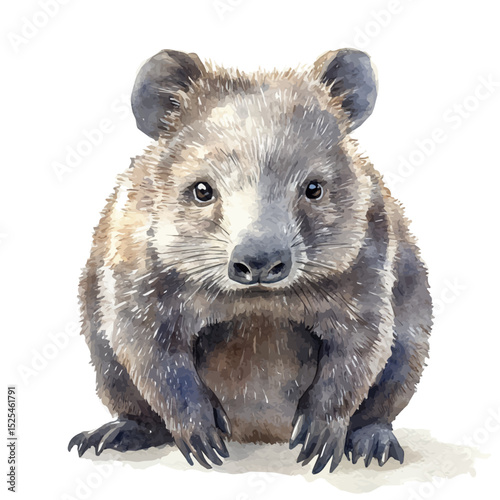 watercolor of Wombat Close Up, vector high quality, isolated on a white background.