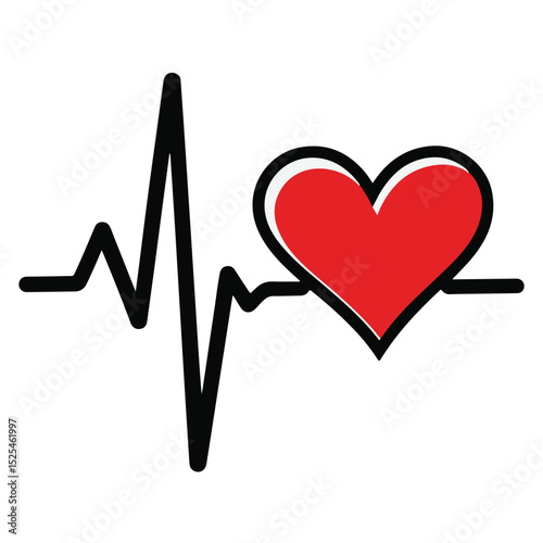 Heart and heartbeat symbol with an ECG line, representing health, love, and medical care