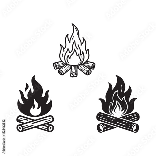 Bonfire wood illustration with fire flames vector symbol design