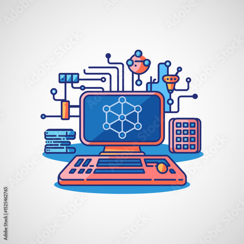 Quantum computing icon, Quantum technology vector Illustration