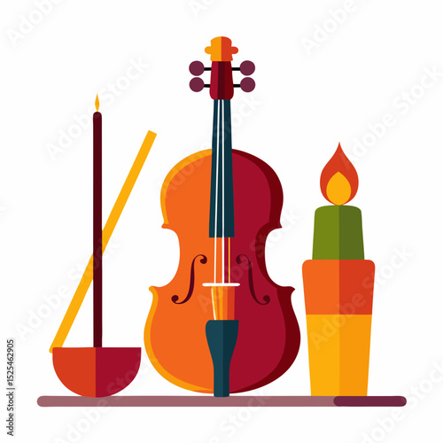 Minimal Violin and Candles Vector on White Background