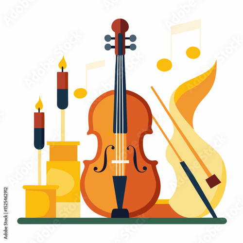 Minimal Violin and Candles Vector on White Background