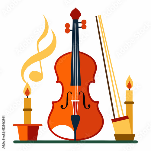 Minimal Violin and Candles Vector on White Background