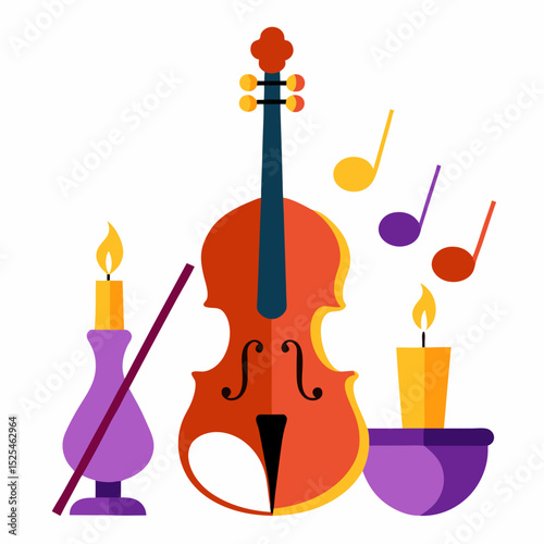 Minimal Violin and Candles Vector on White Background