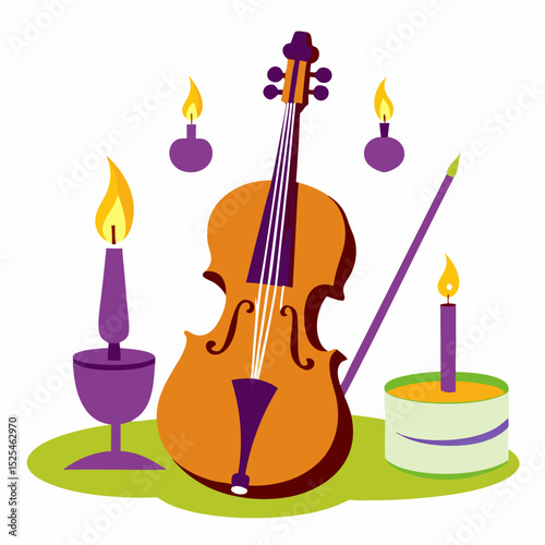 Minimal Violin and Candles Vector on White Background