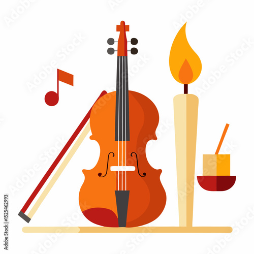 Minimal Violin and Candles Vector on White Background