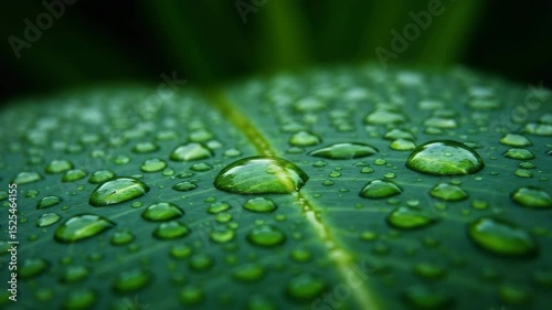 Close-up of green leaf covered with water droplets in nature  