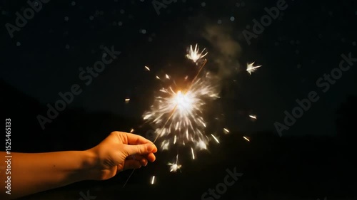 Sparkler held in hand illuminating night sky outdoors  