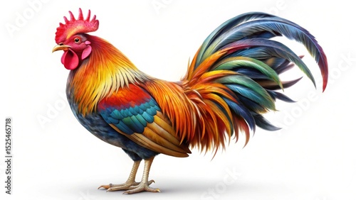 Wallpaper Mural Here's a colorful domestic rooster with red comb and feathers, isolated on a white background Torontodigital.ca