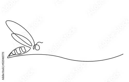 Honey bee continuous one line drawing. Bee single line art. Cute honey bee outline drawing illustration. single line drawing of a flying bee. Hand drawn doodle illustration.