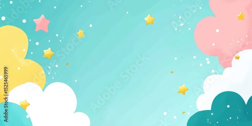 Cartoon clouds and stars on pastel sky background