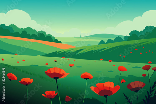 summer landscape with poppies