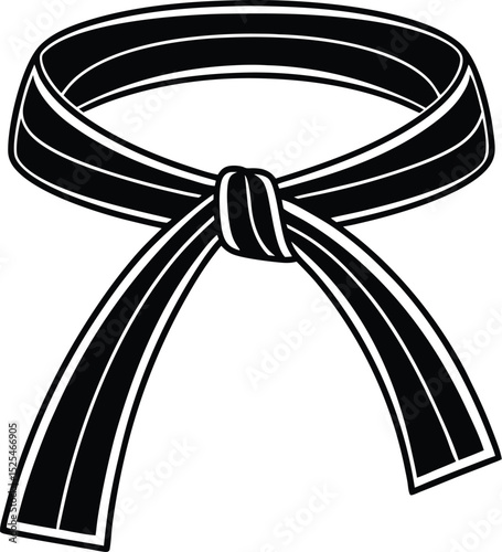Karate belt icon, martial arts silhouette, taekwondo black belt vector