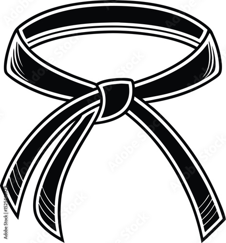 Karate belt icon, martial arts silhouette, taekwondo black belt vector