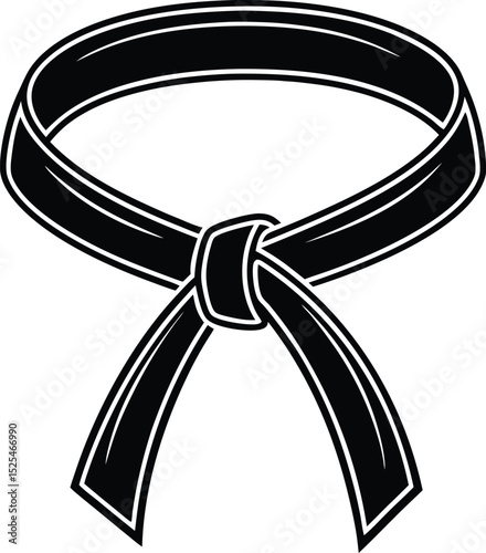 Karate belt icon, martial arts silhouette, taekwondo black belt vector