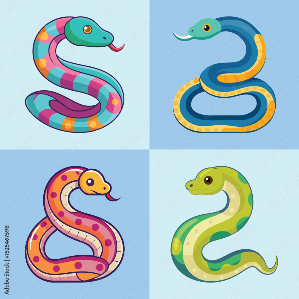Naklejka premium Python Flat Illustration Simple Snake Wildlife Vector in Flat Style