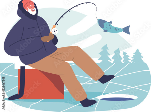 Happy retired fisherman caught fish