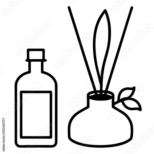 set of cosmetic bottles and brush
