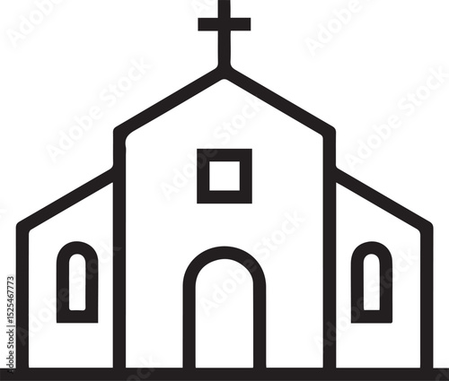 Simple Church Building Icon with Cross Vector Illustration