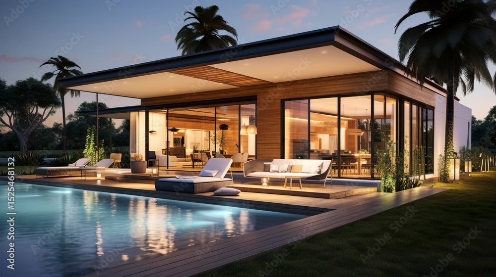 Obraz premium A photo of a modern house with a cabana