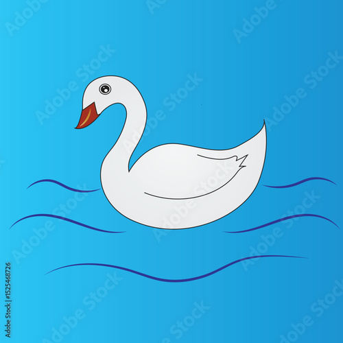 Elegant White Swan on Tranquil Blue Water – Nature Wildlife Illustration

