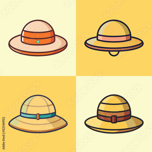 Safari Hat Flat Illustration Simple Explorer Head wear Vector in Flat Style