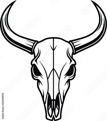 Bull skull silhouette, western skull icon, horned skull vector