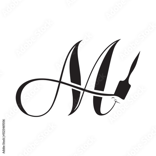 Elegant H monogram with paintbrush