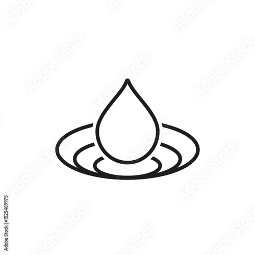 Falling drop icon. Droplet falling into a surface. Outline vector illustration.